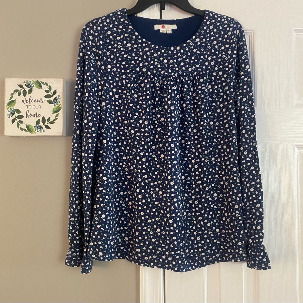 Boden Flare Cuff Jersey Top Navy Ditsy Daisy